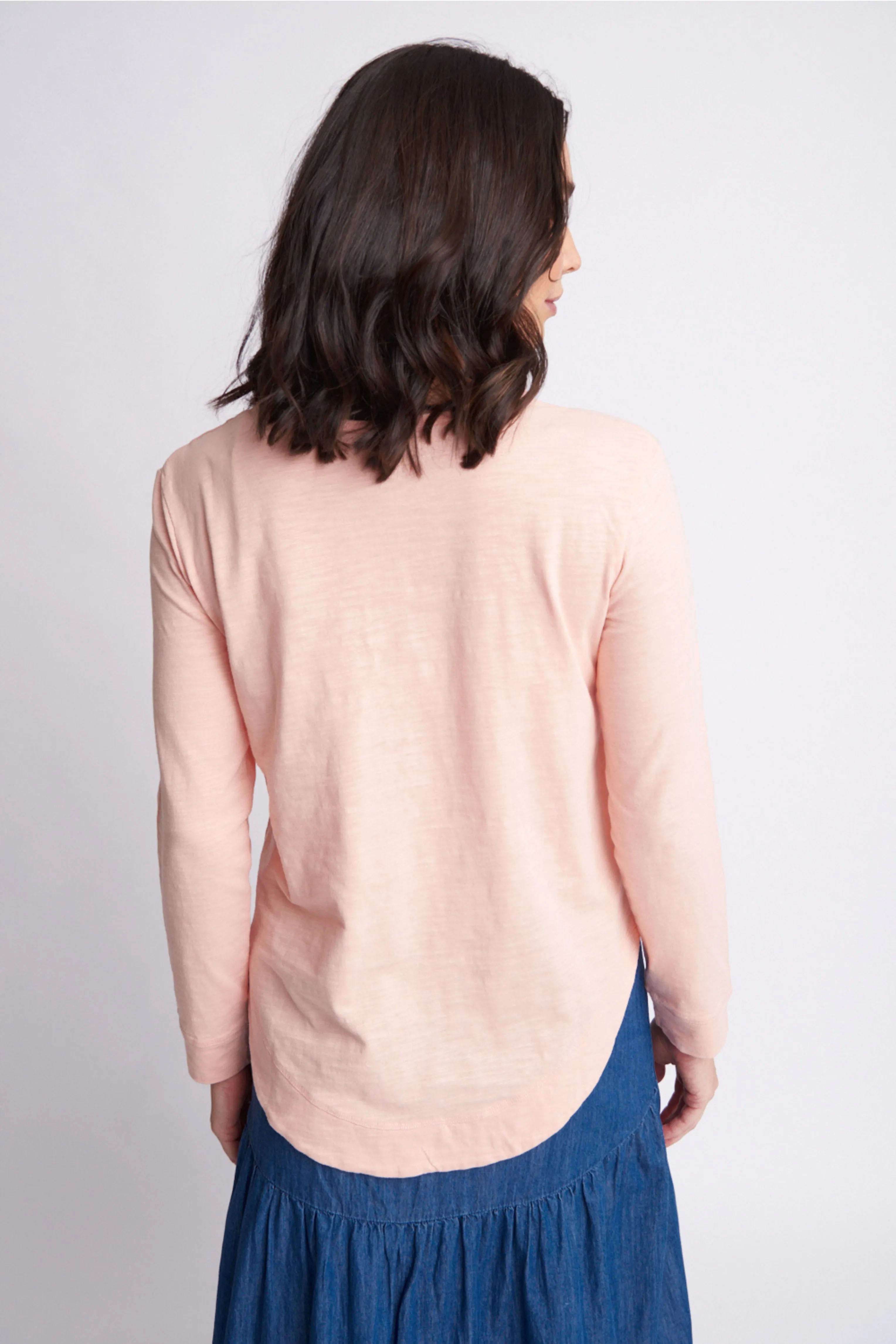 Shaped Hem Cotton Tee Coral