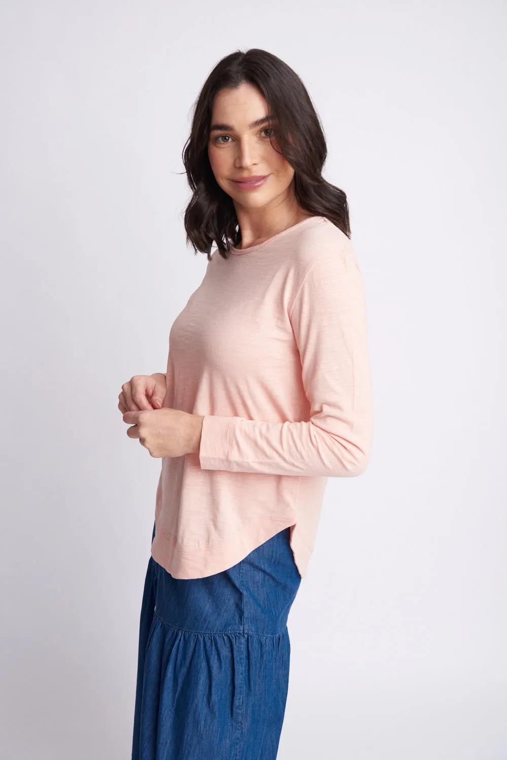 Shaped Hem Cotton Tee Coral