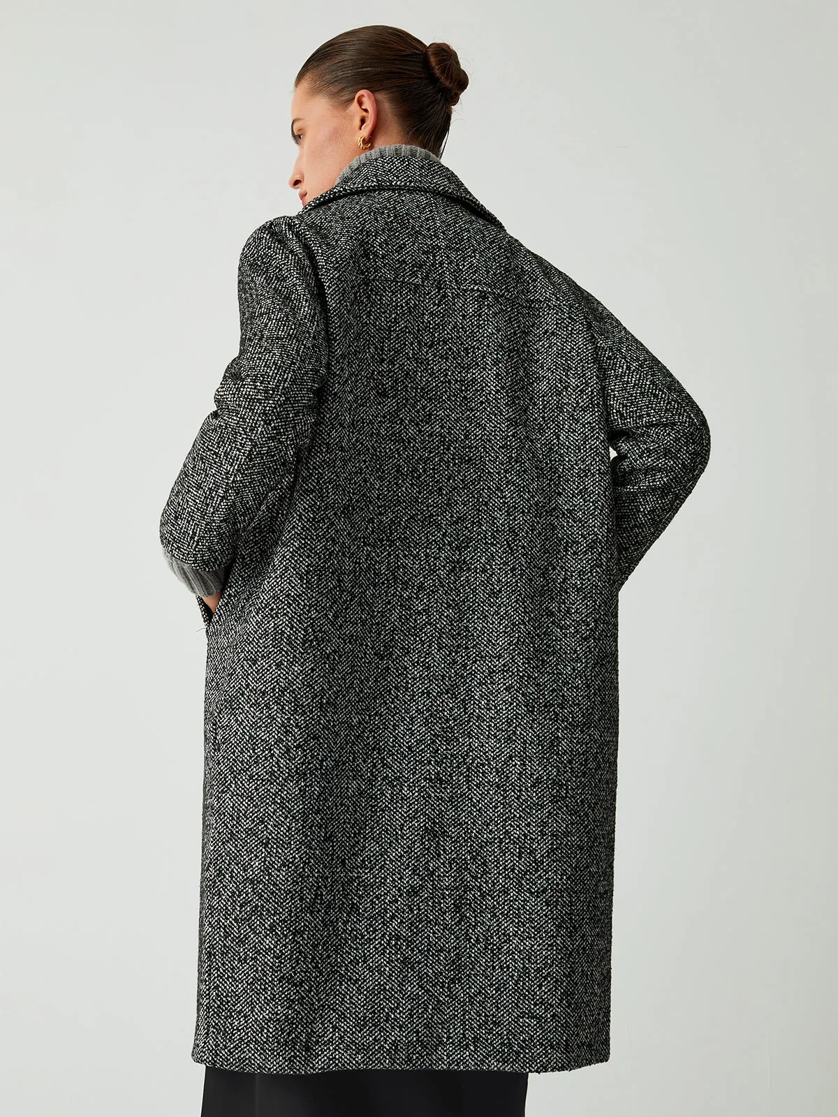 Single Breasted Graceful Longline Tweed Coat