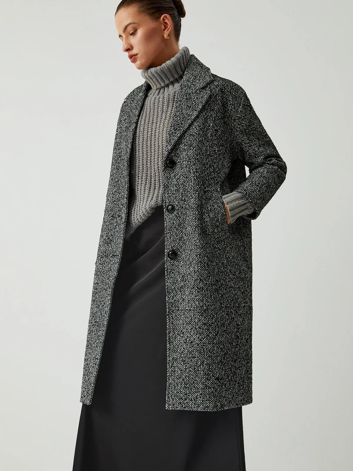 Single Breasted Graceful Longline Tweed Coat