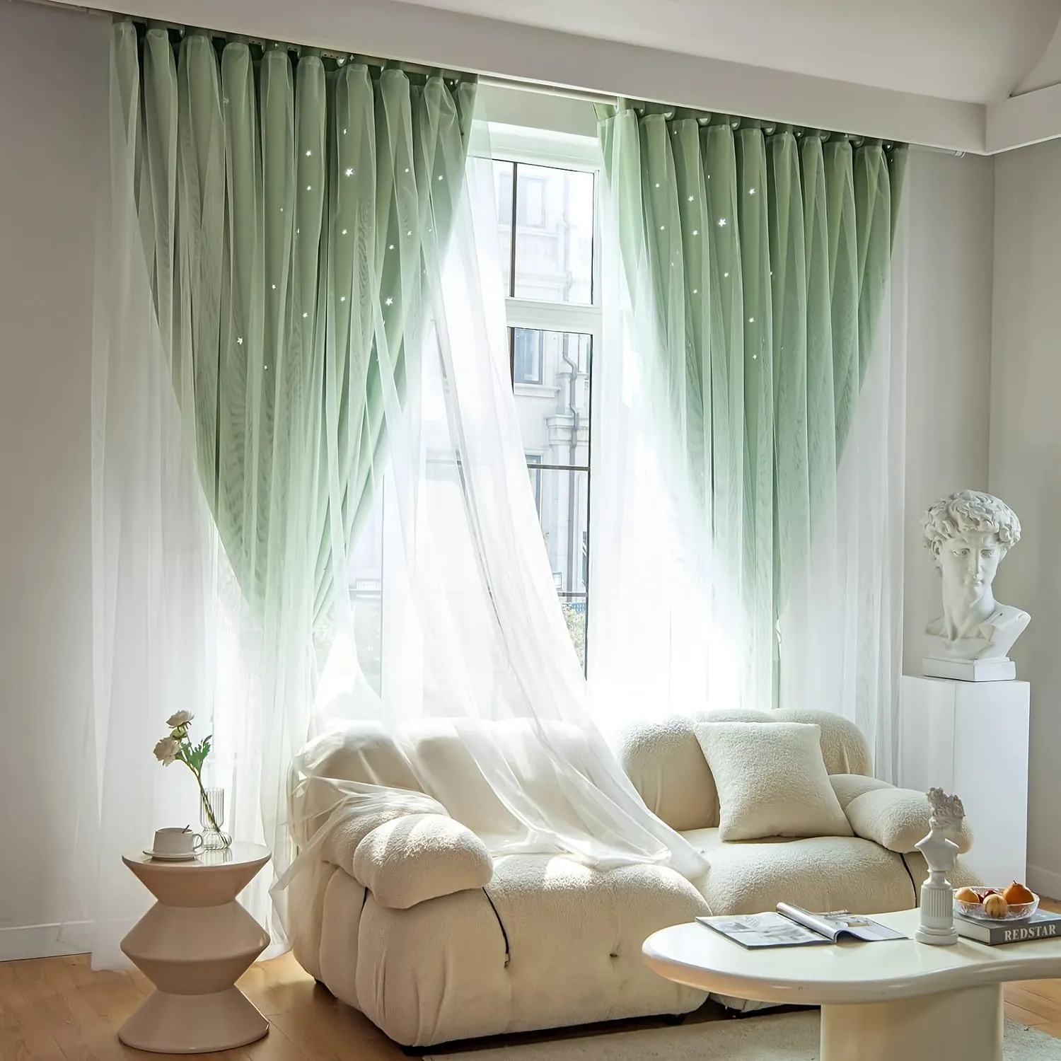 Stars Curtains Blackout Curtains for Bedroom Double Layer Curtains Curtains Cute Curtains Blackout Curtains, Curtains 84 Inches Long 2 Panel, Green Curtains, 42 X 84 Inches