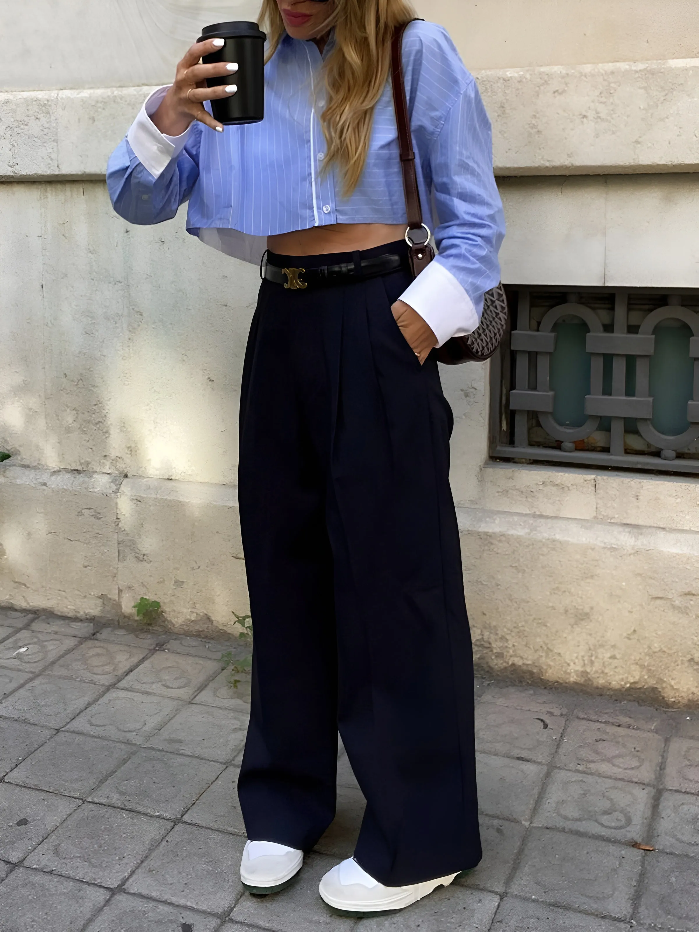 Striped Cropped Graceful Patchwork Shirt