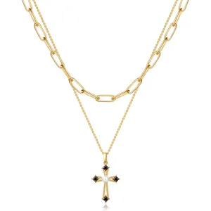 Stylish Black Diamond Cross Layered Necklace