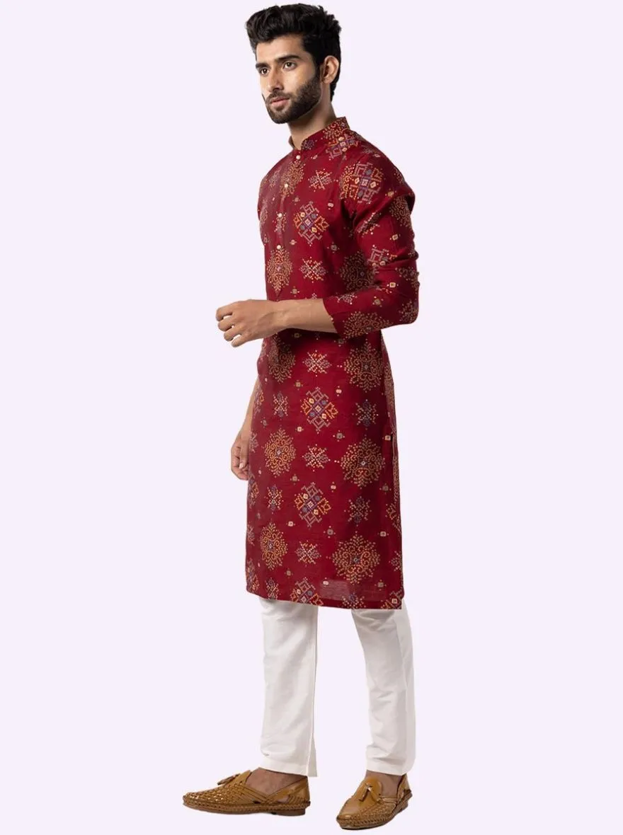 Stylish Maroon Printed Kurta for Men