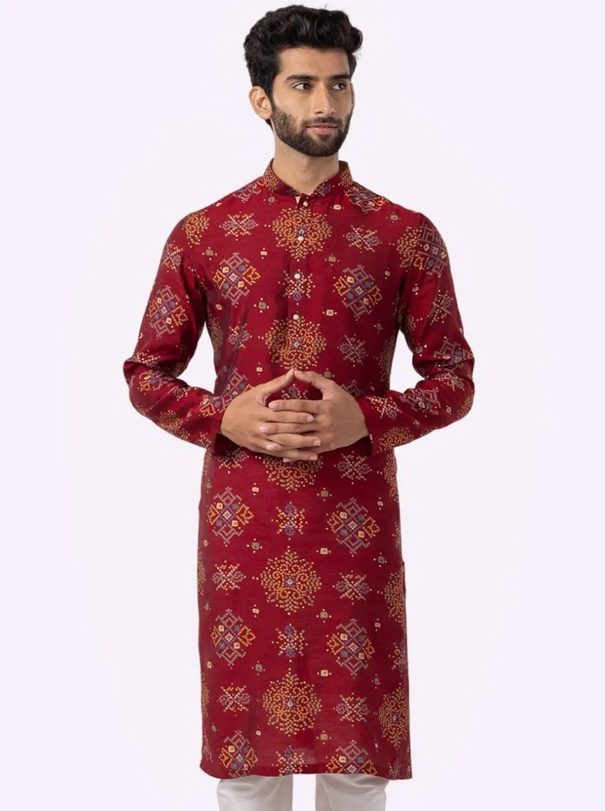Stylish Maroon Printed Kurta for Men