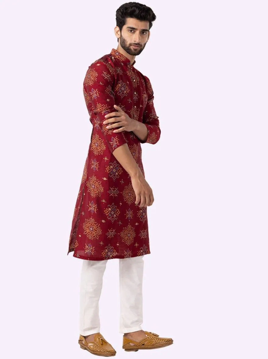 Stylish Maroon Printed Kurta for Men