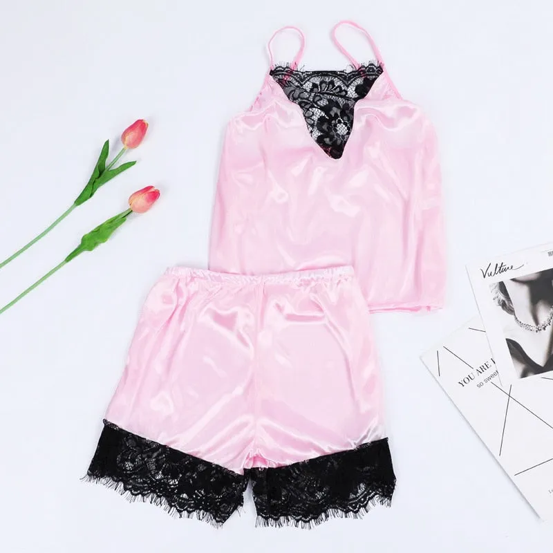 Stylish Sexy Women Sleeveless Lace Pajamas