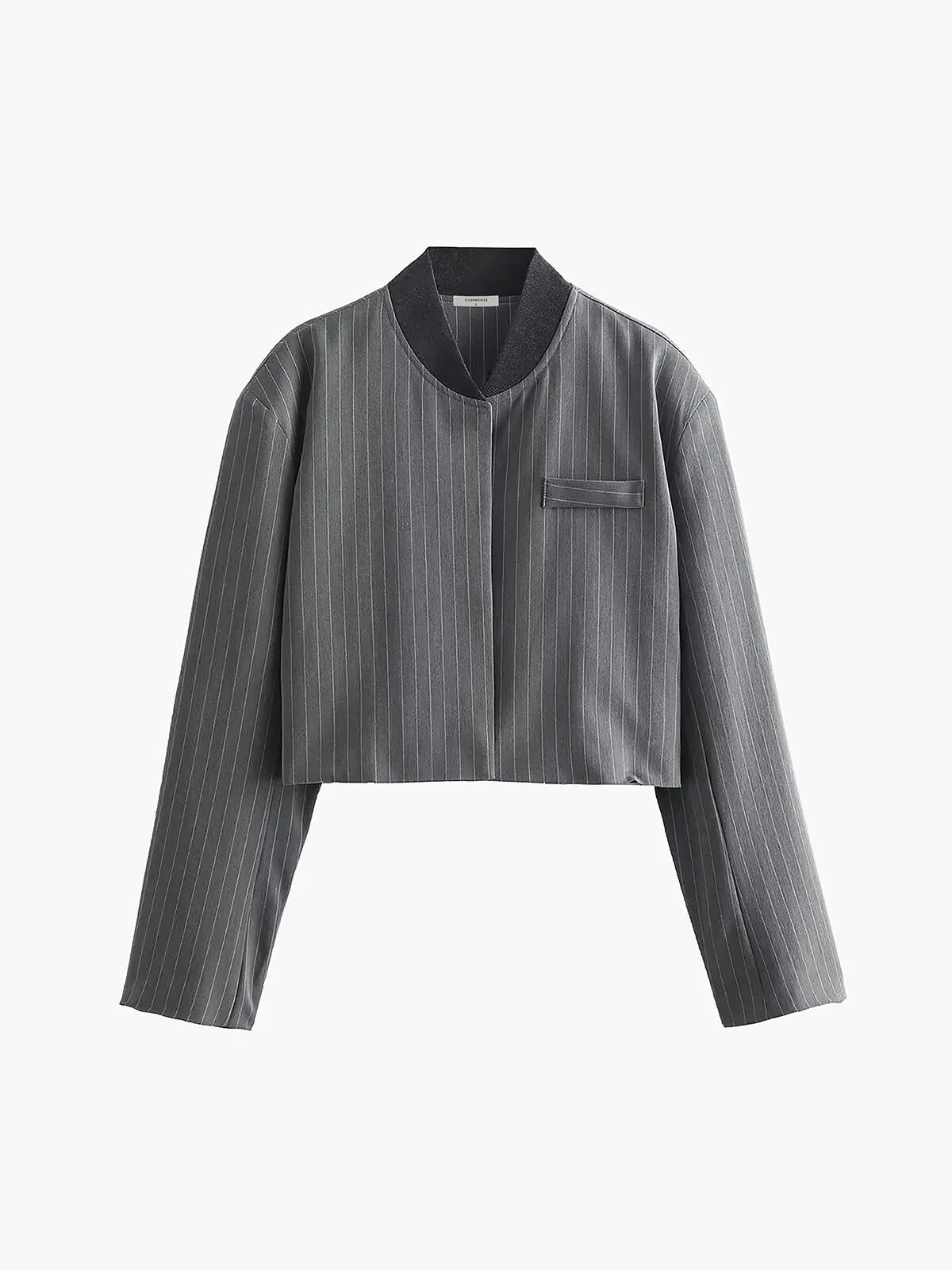 Tailored Pinstripe Graceful Patchwork Collar Jacket
