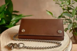 Tan Premium Leather Biker Chain Wallet With ID Window (Large 7.38" x 4.25")