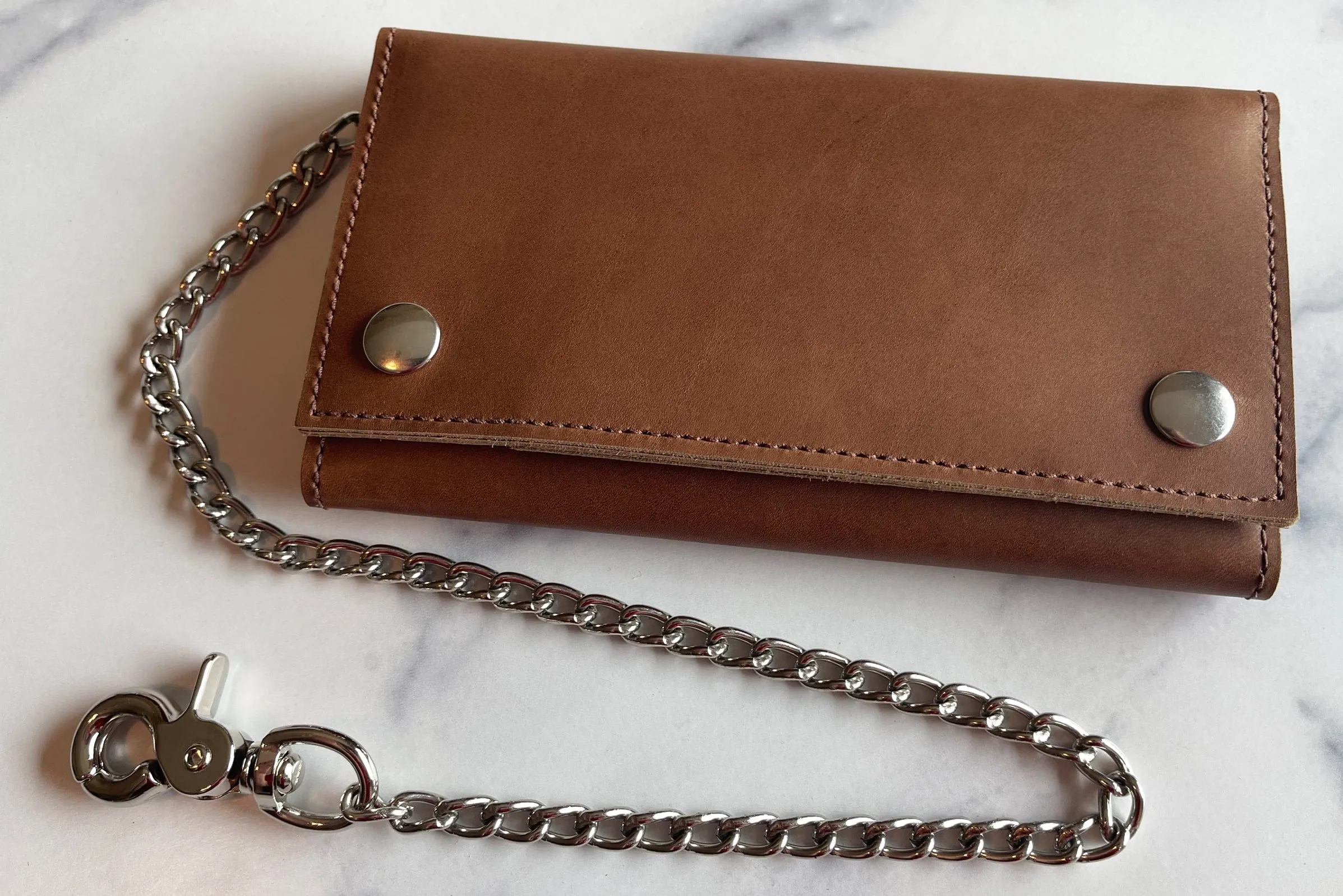 Tan Premium Leather Biker Chain Wallet With ID Window (Large 7.38" x 4.25")