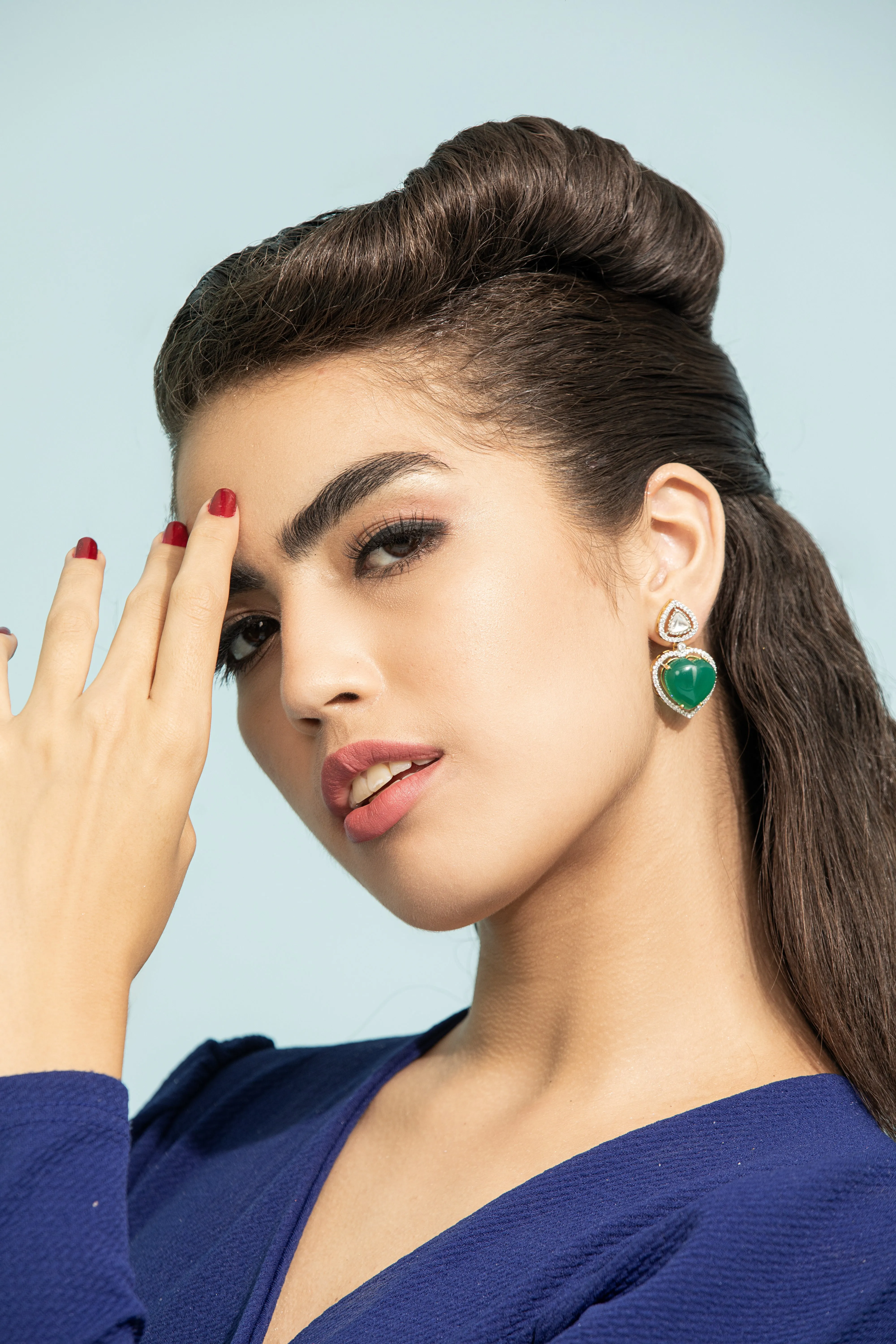 Tejasswi Prakash in Modarta's Heart-Shaped Green Stone Earrings