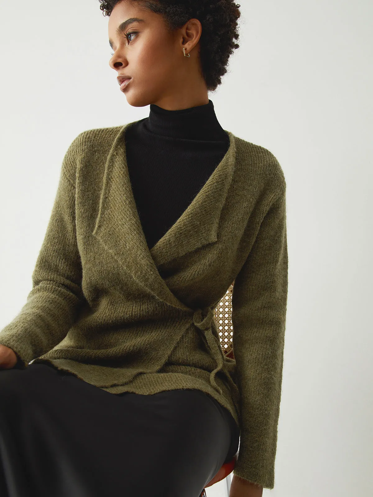 Tie Front Graceful Wrap Sweater