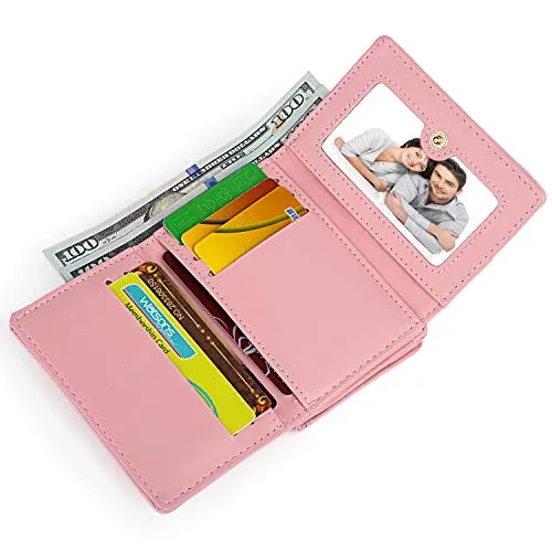 UTO Women's Trifold Wallet Cute Kitty Bowknot Card Holder Small Coin Purse Light Pink