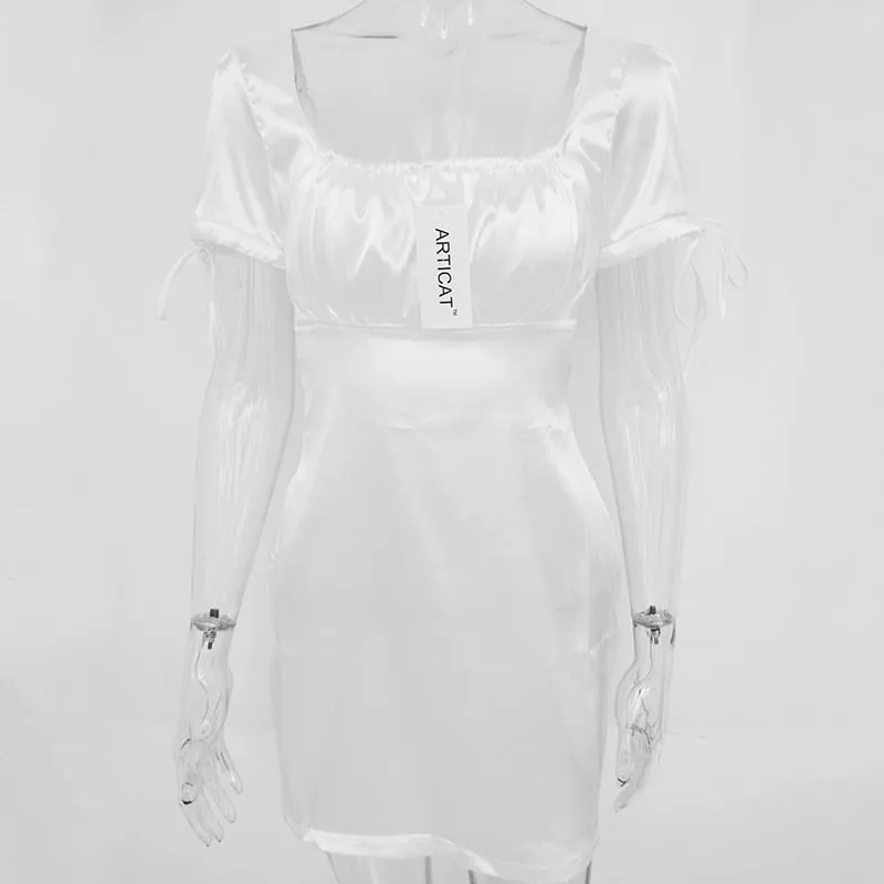 VenusFox White Satin Mini Summer Casual Dress