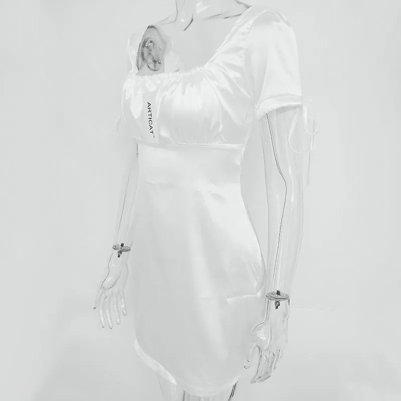 VenusFox White Satin Mini Summer Casual Dress