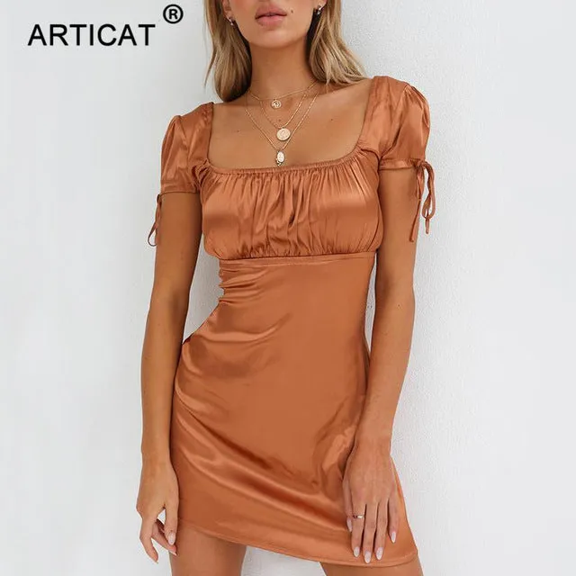 VenusFox White Satin Mini Summer Casual Dress