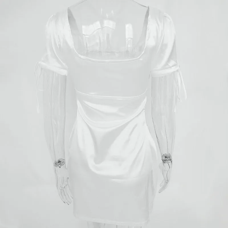 VenusFox White Satin Mini Summer Casual Dress