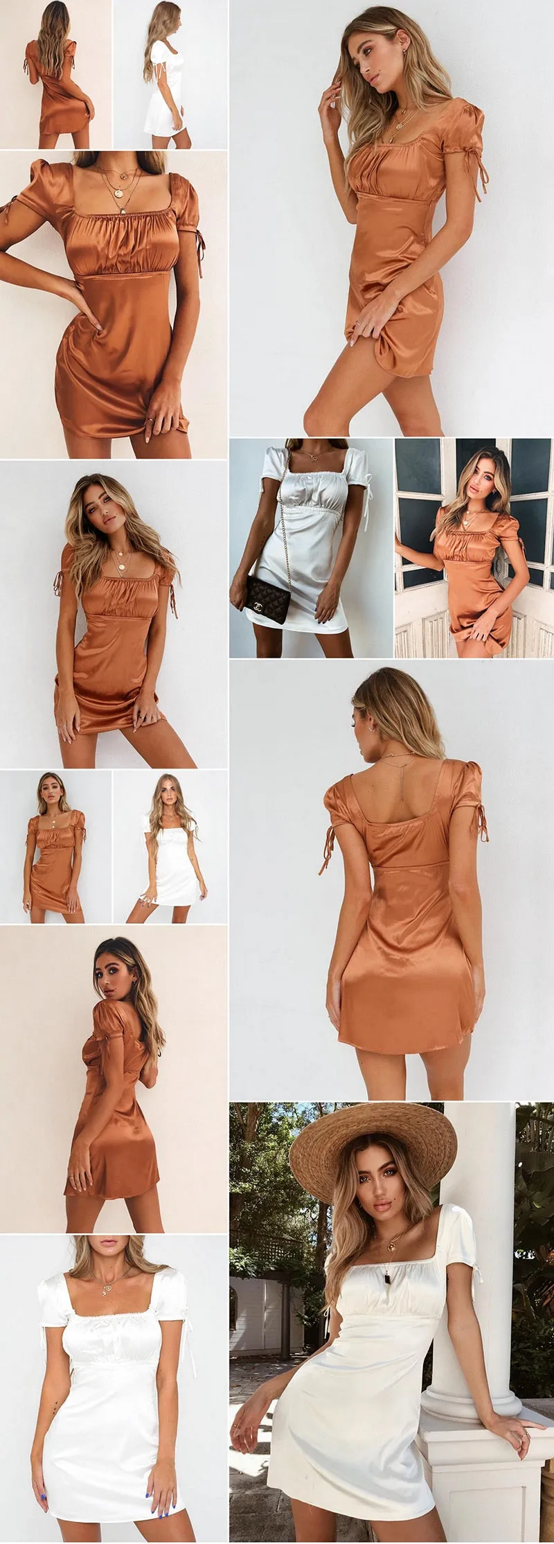 VenusFox White Satin Mini Summer Casual Dress
