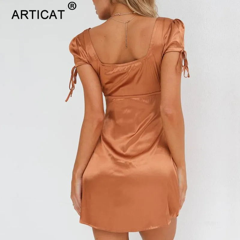 VenusFox White Satin Mini Summer Casual Dress