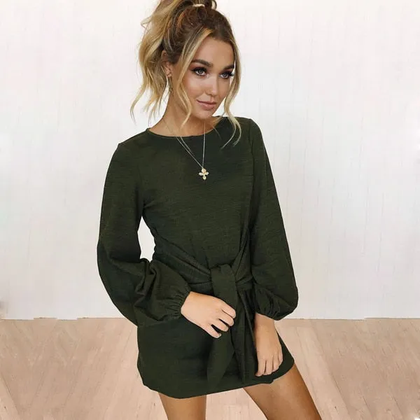 VenusFox Women Sexy Bodycon Slim Belted Cross Double V-neck knitted Backless Dress
