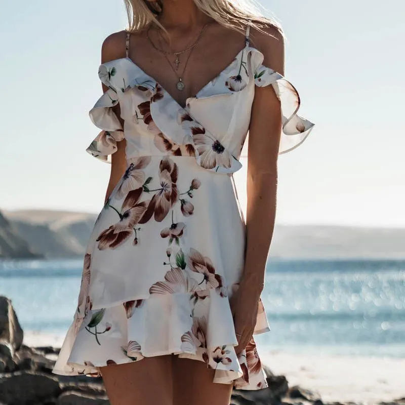 VenusFox Women's Short Mini Floral Boho Dress