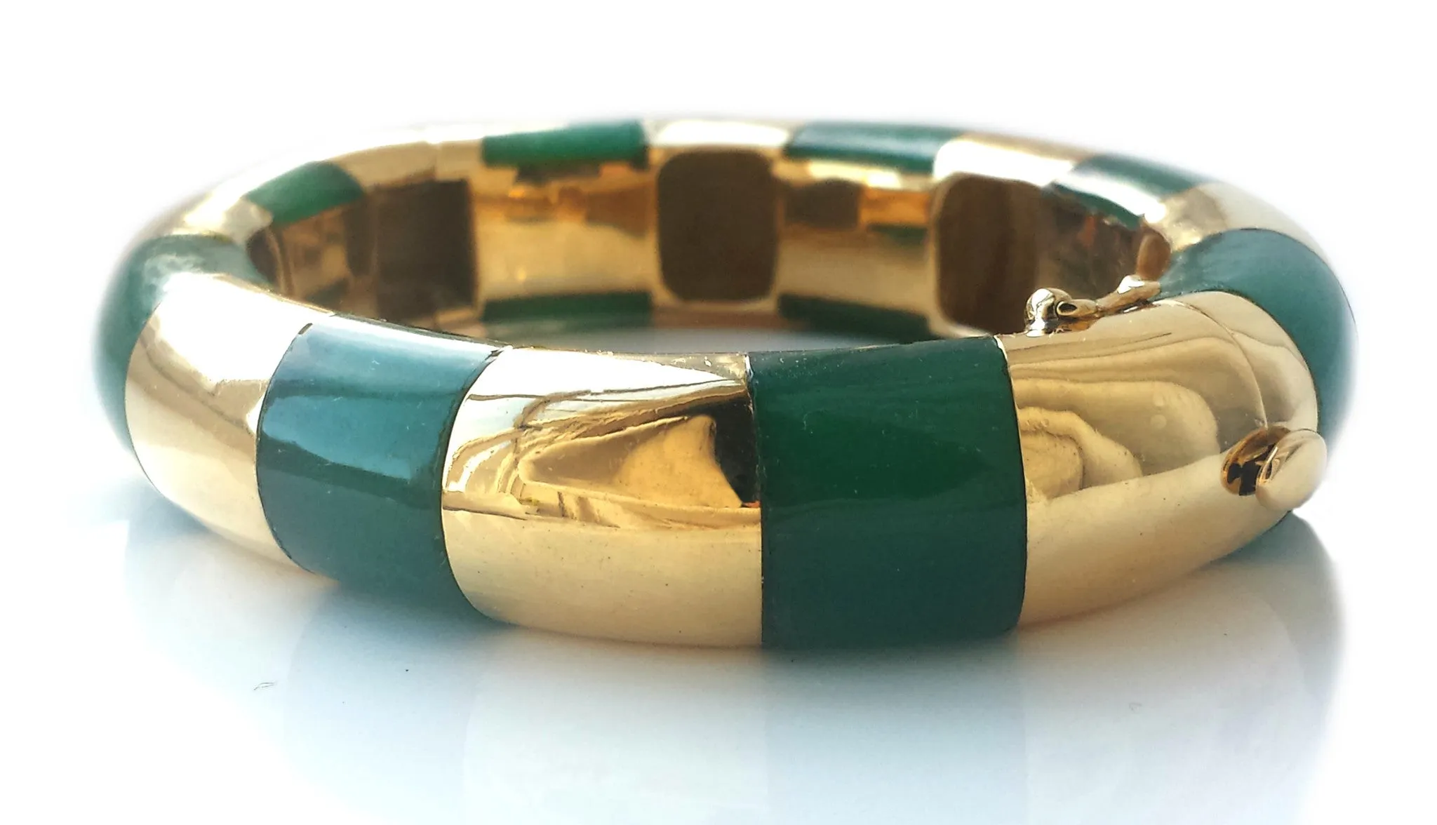 Vintage 1980s Tiffany & Co. 18k Gold Inlay Chrysoprase Striped Bangle