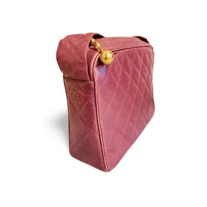 Vintage CHANEL wine caviar leather messenger large, jumbo shoulder bag with golden CC ball charm. Classic purse for daily use. 060922ys