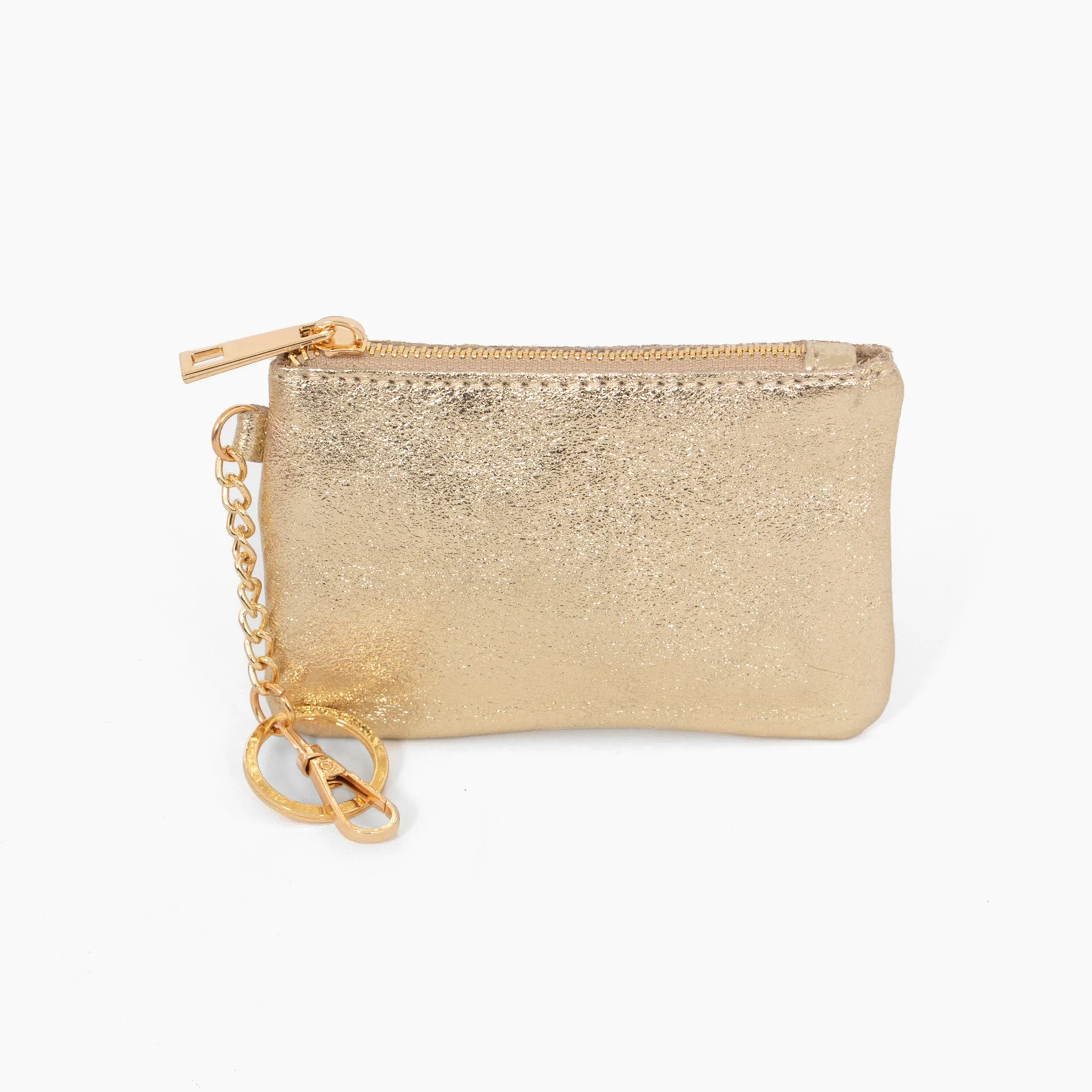 Vittoria Italian Leather Small Clip On Purse - Gold, Metallic