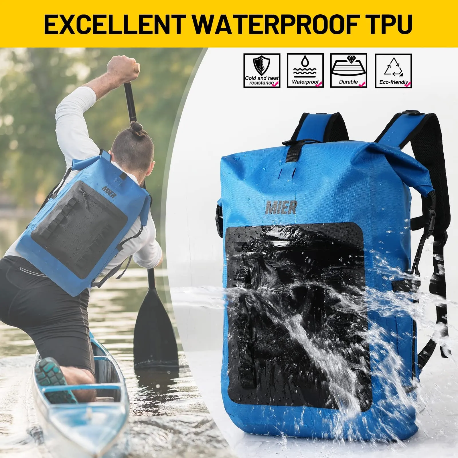 Waterproof Backpack Sack Roll-Top Closure Dry Bag