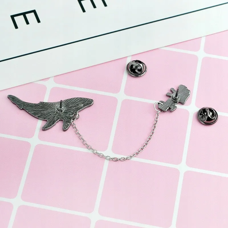 Whale and Cosmonaut on a Chain Set of 2 Enamel Pins
