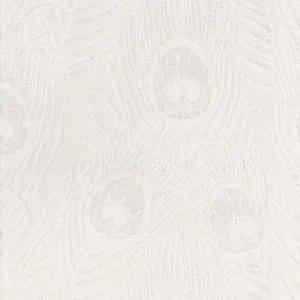 White Peacock Feather Finch Vanilla Damask Jacquard Fabric By The Yard