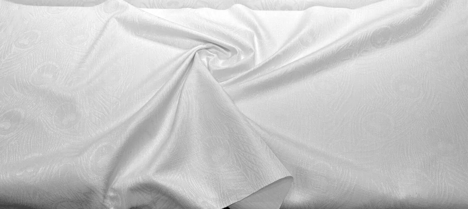 White Peacock Feather Finch Vanilla Damask Jacquard Fabric By The Yard