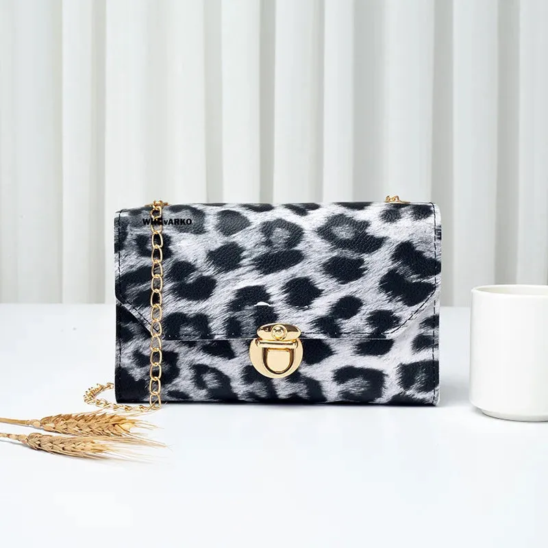 Women Bag Luxury Designer with Chain Shoulder Bag Leopard Print Leather Handbag Ladies Fashion Crossbody Bag Casual Tote