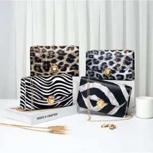 Women Bag Luxury Designer with Chain Shoulder Bag Leopard Print Leather Handbag Ladies Fashion Crossbody Bag Casual Tote