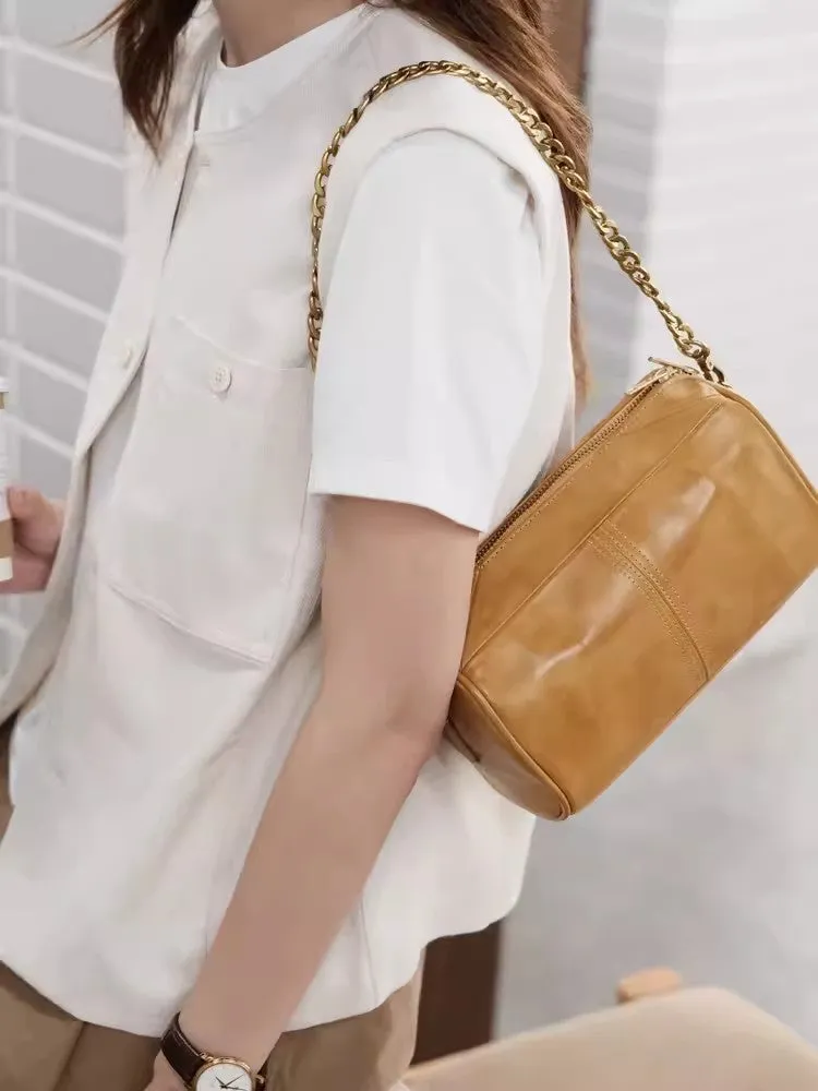 Womens Barrel Bag With Chain Leather Over The Shoulder Bag Crossbody Bags For Women