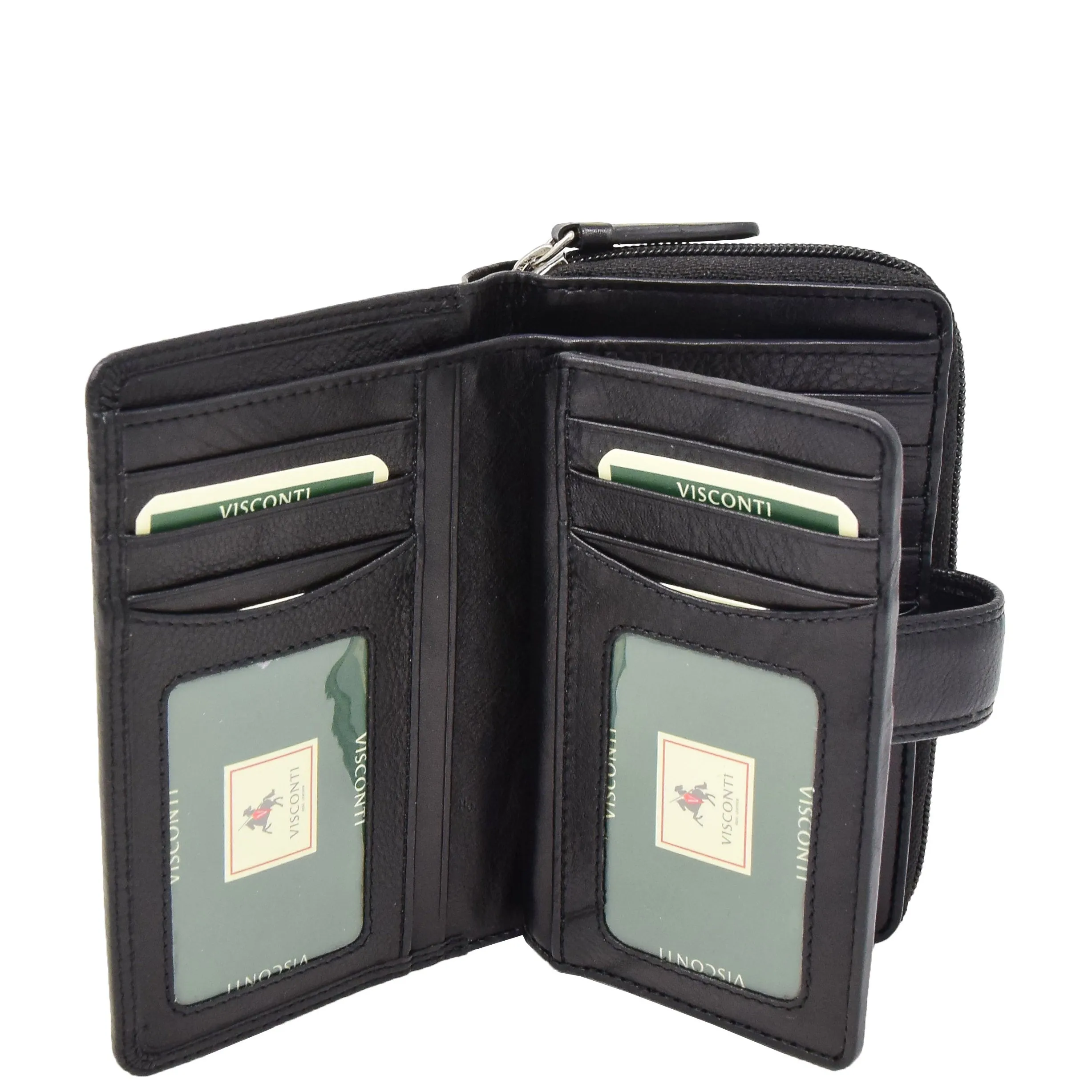 Womens Leather Clutch Wallet Zip Around Purse AV33 Black