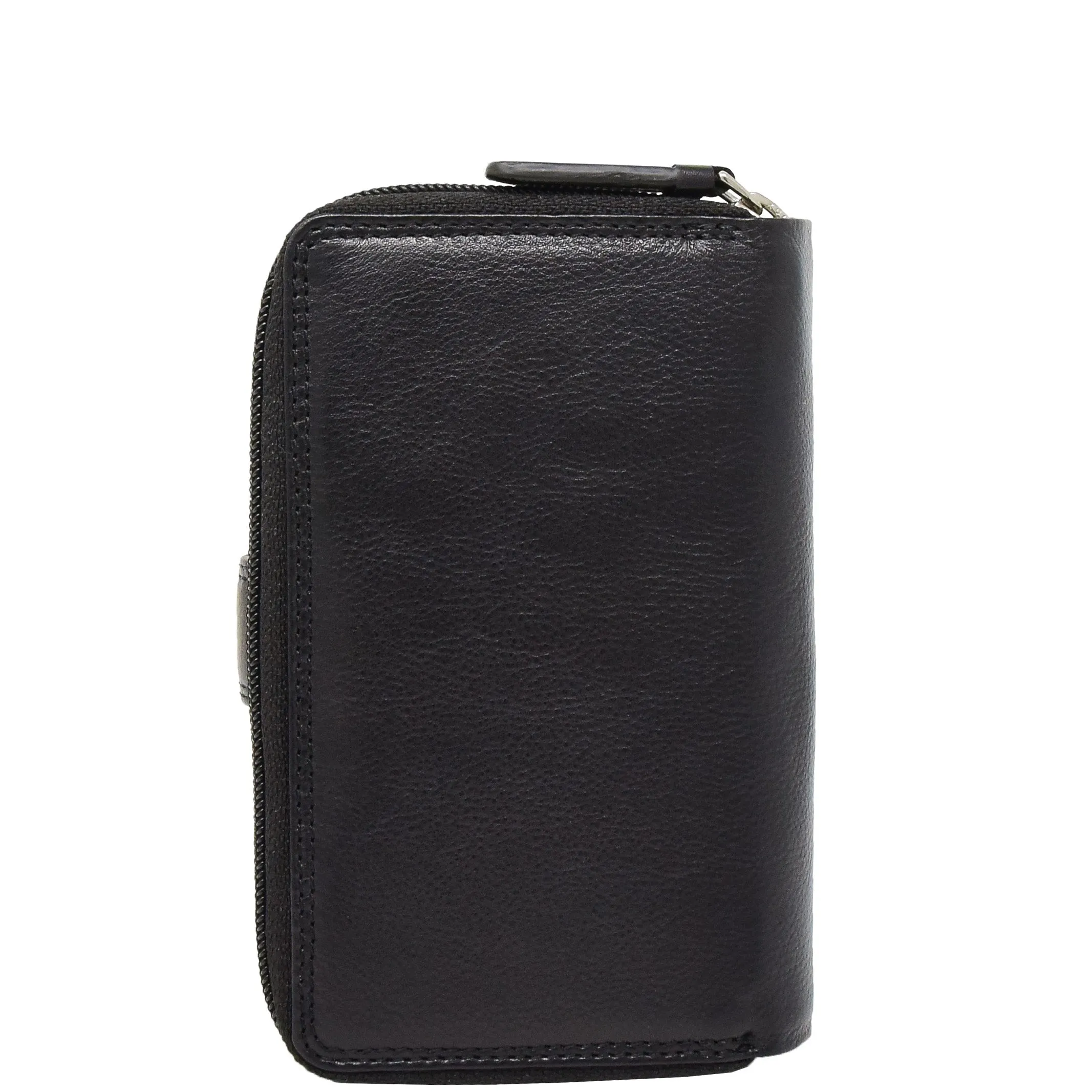 Womens Leather Clutch Wallet Zip Around Purse AV33 Black