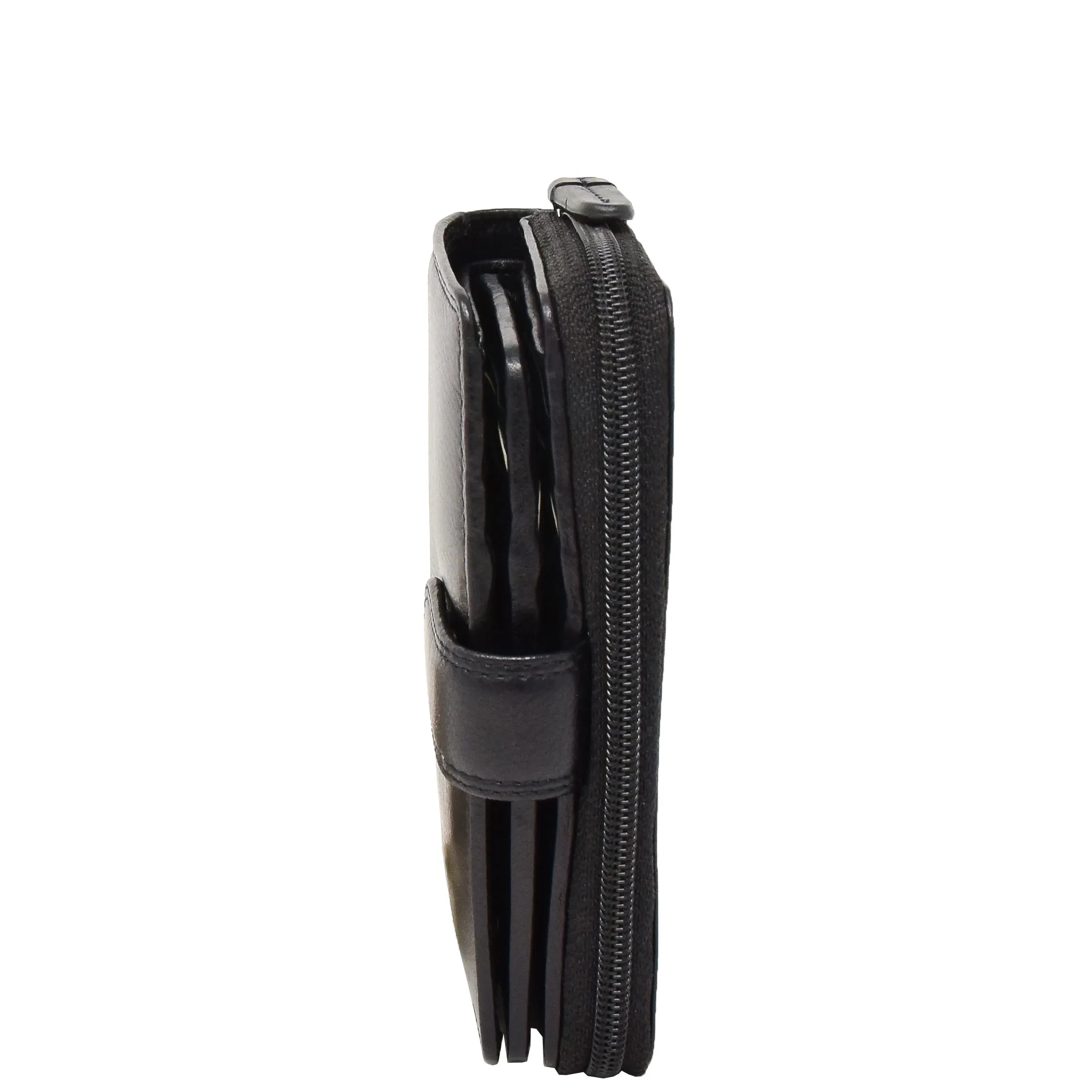 Womens Leather Clutch Wallet Zip Around Purse AV33 Black