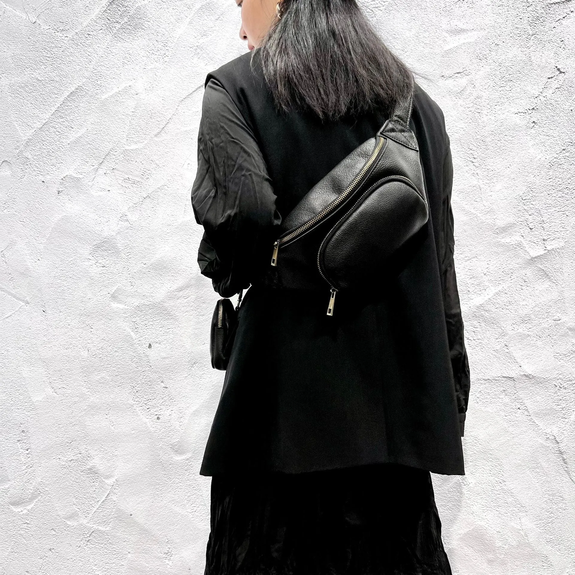 Womens Small Black Leather Sing Bags Chest Bag For Women