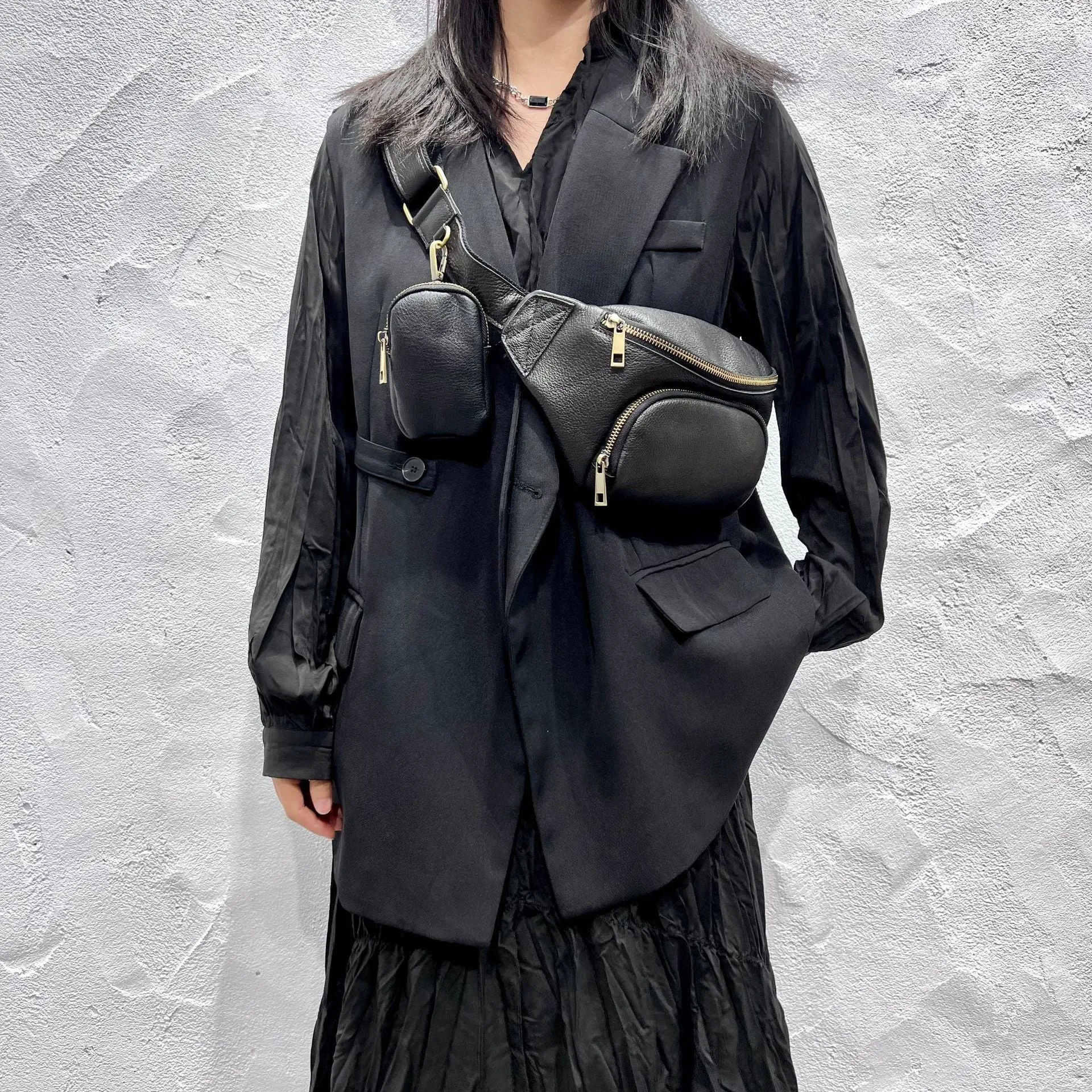 Womens Small Black Leather Sing Bags Chest Bag For Women