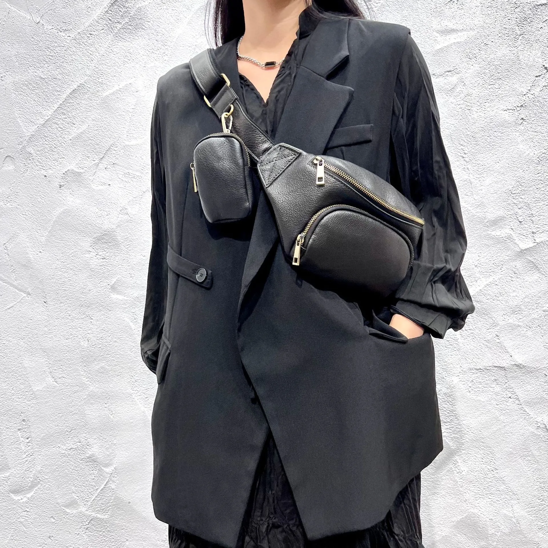 Womens Small Black Leather Sing Bags Chest Bag For Women