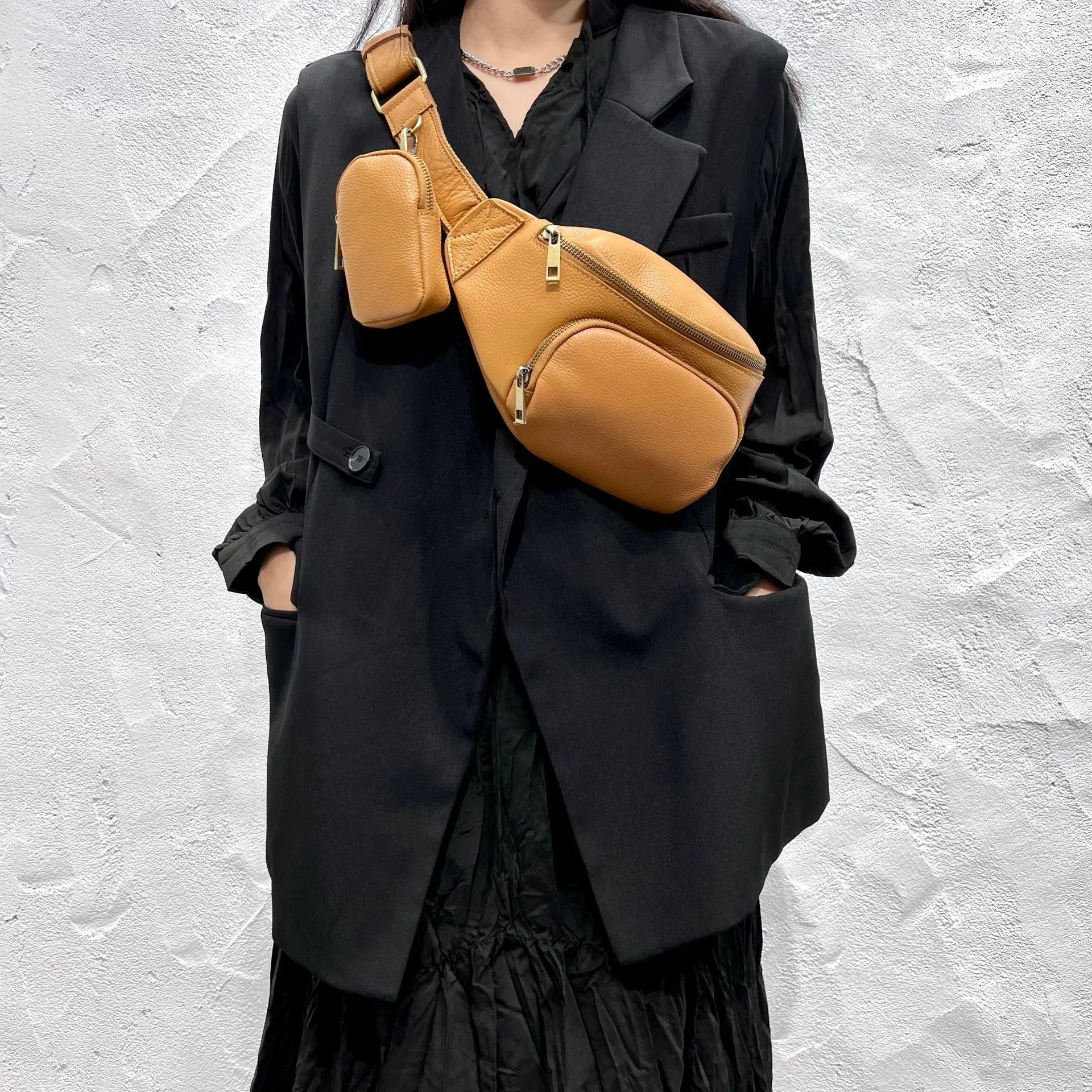 Womens Small Black Leather Sing Bags Chest Bag For Women