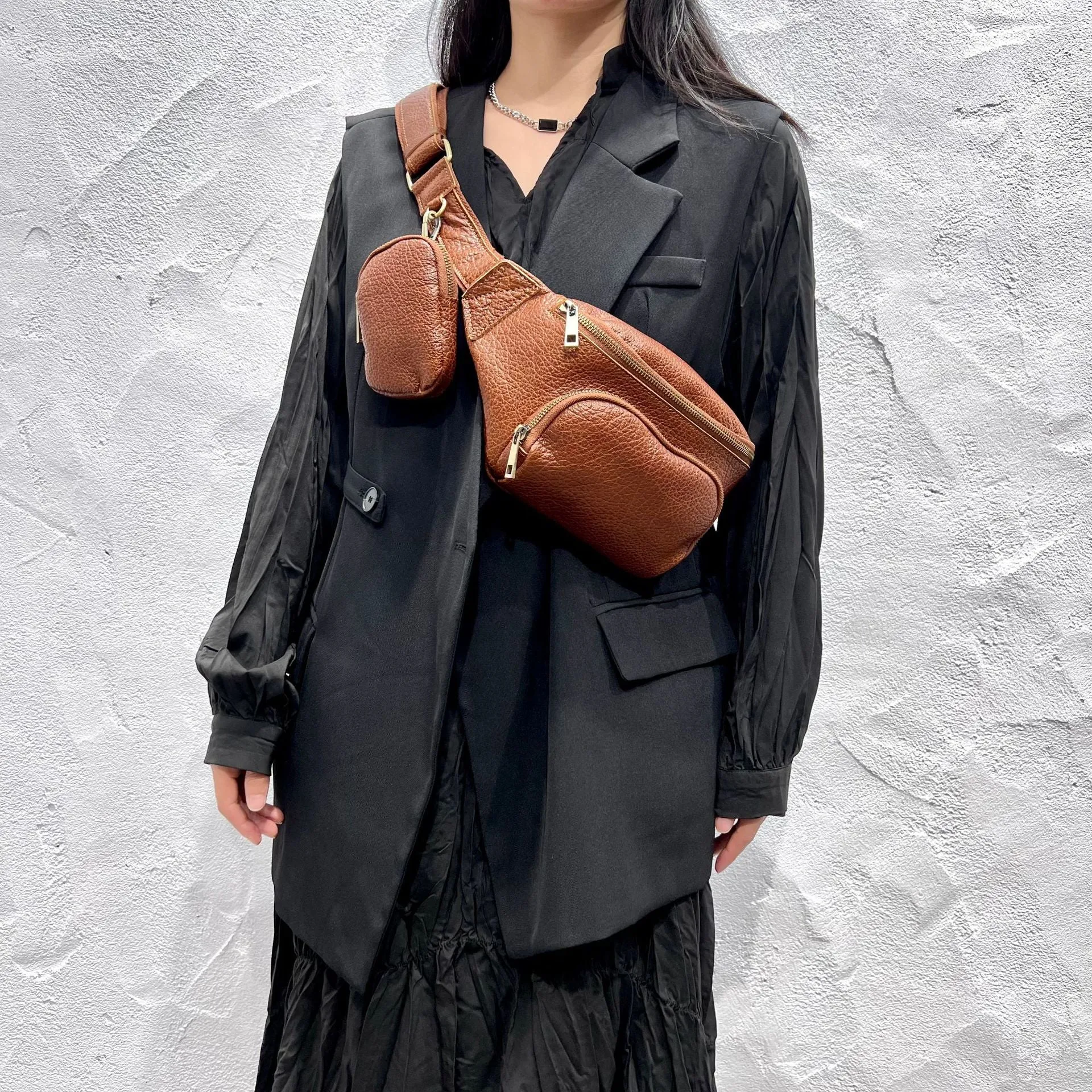 Womens Small Black Leather Sing Bags Chest Bag For Women