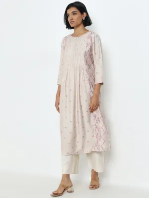 Zuba Light Beige Printed A-Line Kurta