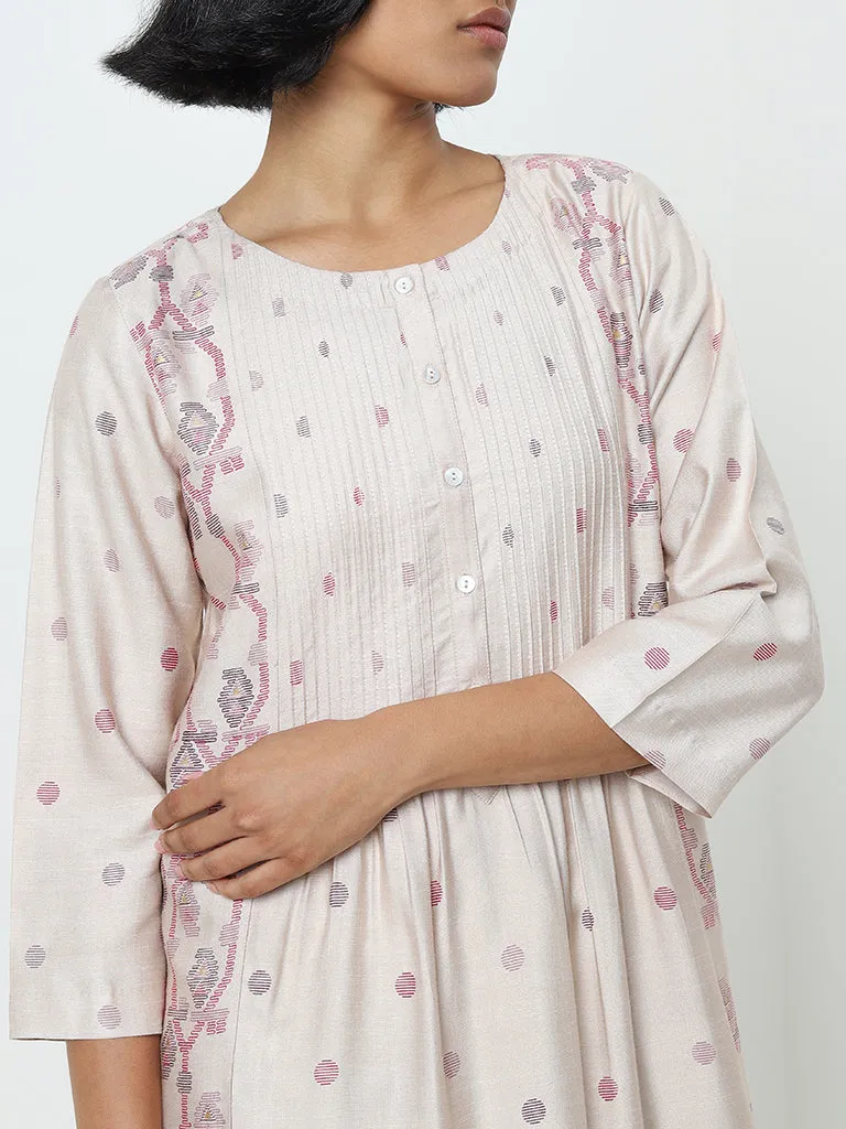 Zuba Light Beige Printed A-Line Kurta