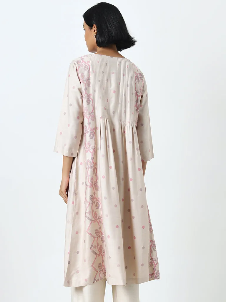Zuba Light Beige Printed A-Line Kurta